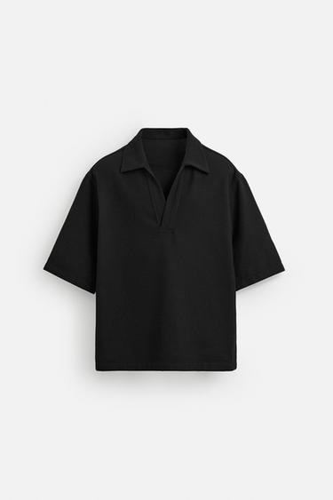 RELAXED FIT TEXTURED POLO SHIRT - Black by Zara