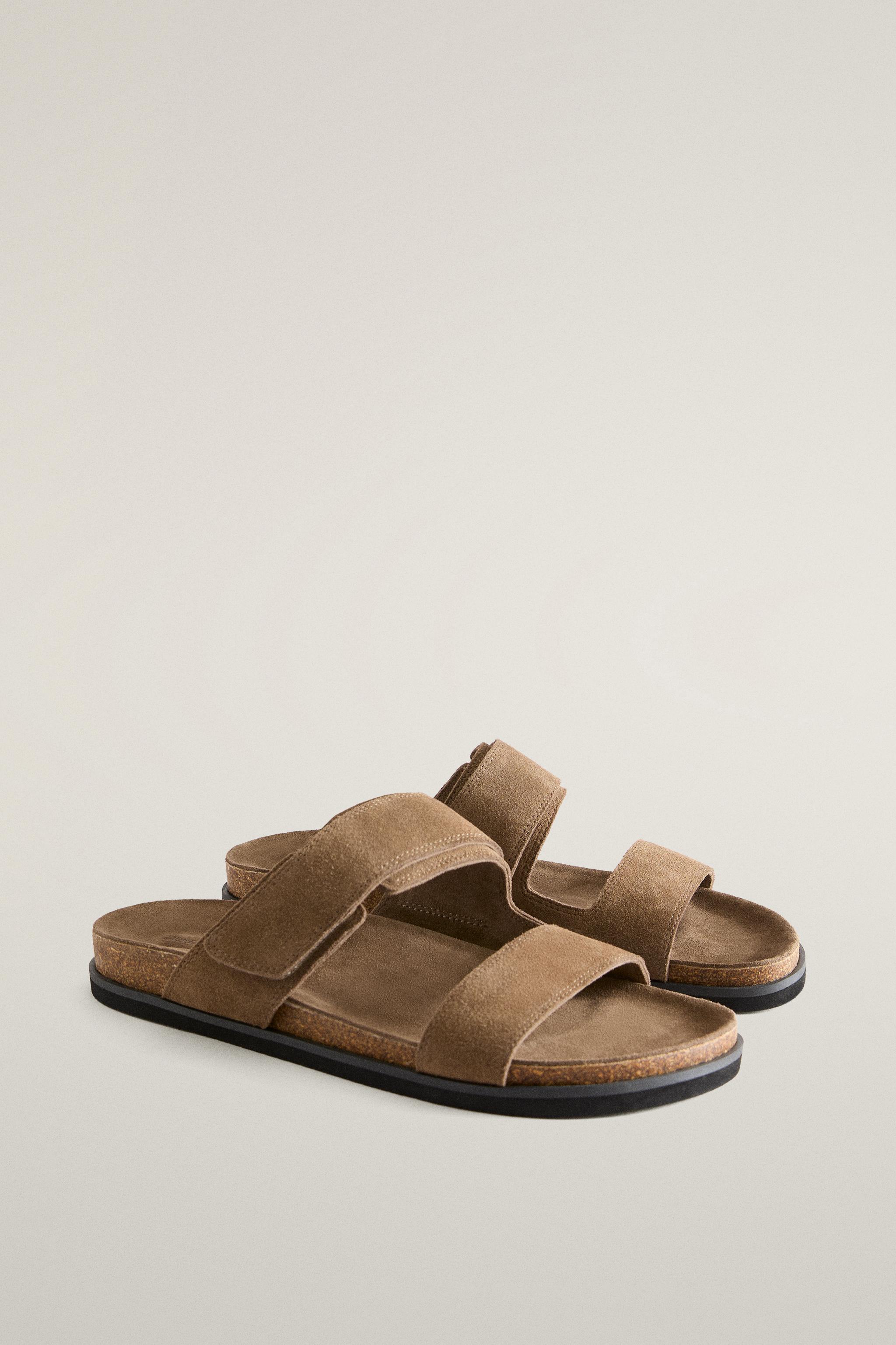 SANDALES DOUBLE BRIDE CROÛTE DE CUIR