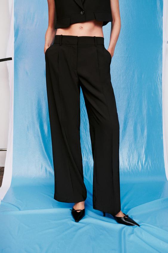 ZARA WIDE LEG PANTS WITH DARTS OYSTER WHITE SIZE L, 7385/412/251