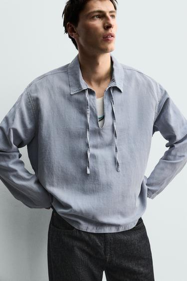 COTTON/LINEN POLO SHIRT - Blue by Zara - Image 4