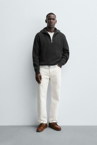 PURL KNIT QUARTER-ZIP JUMPER - Grey marl by Zara