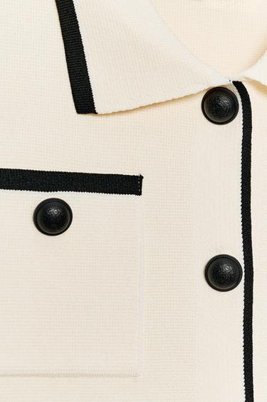 CARDIGAN WITH CONTRAST TRIMS - Black / Ecru by Zara - Image 4