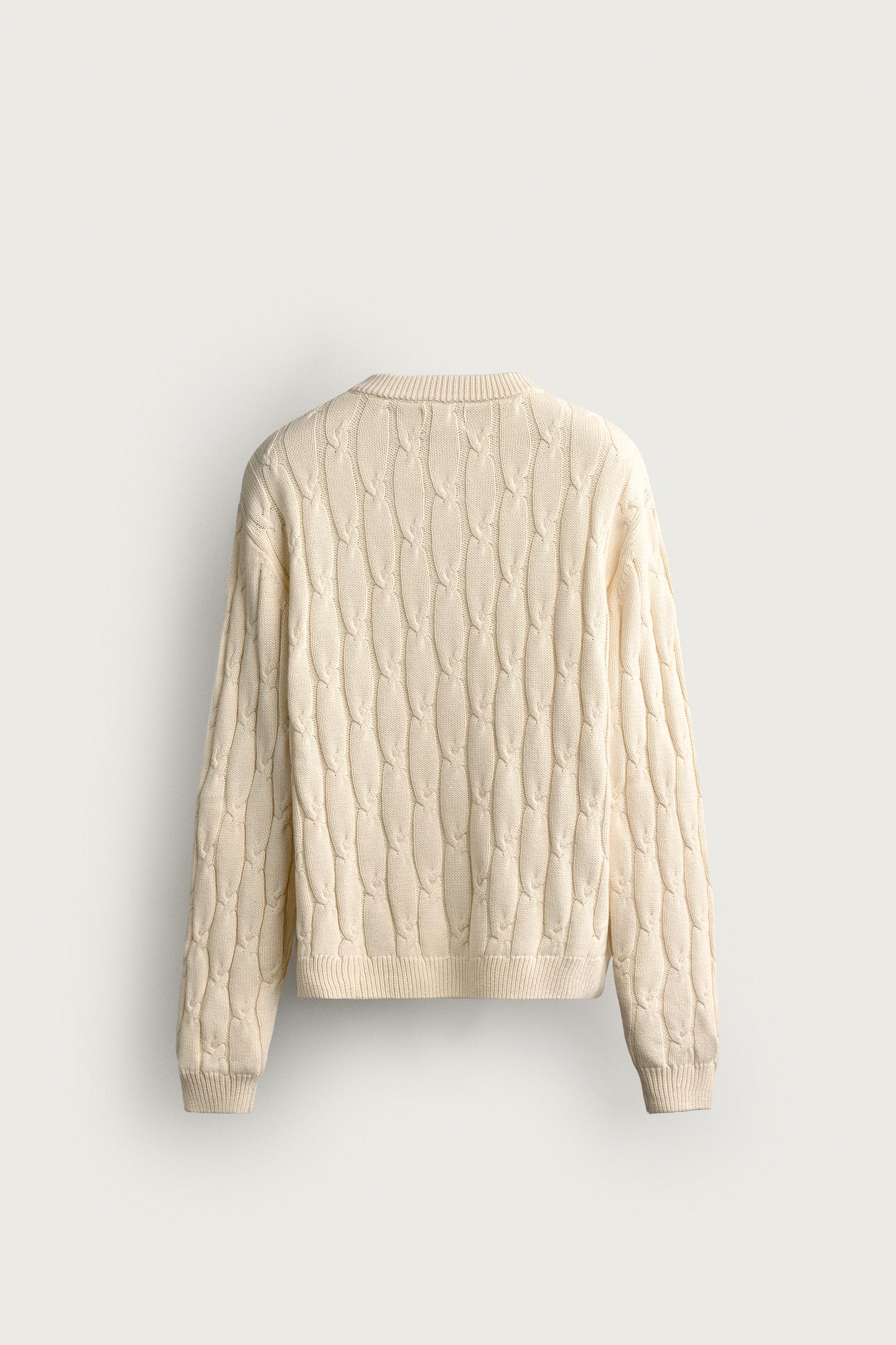 Мужской кардиган Zara Cable-Knit Relaxed Fit, цвет: Экрю — фото 8