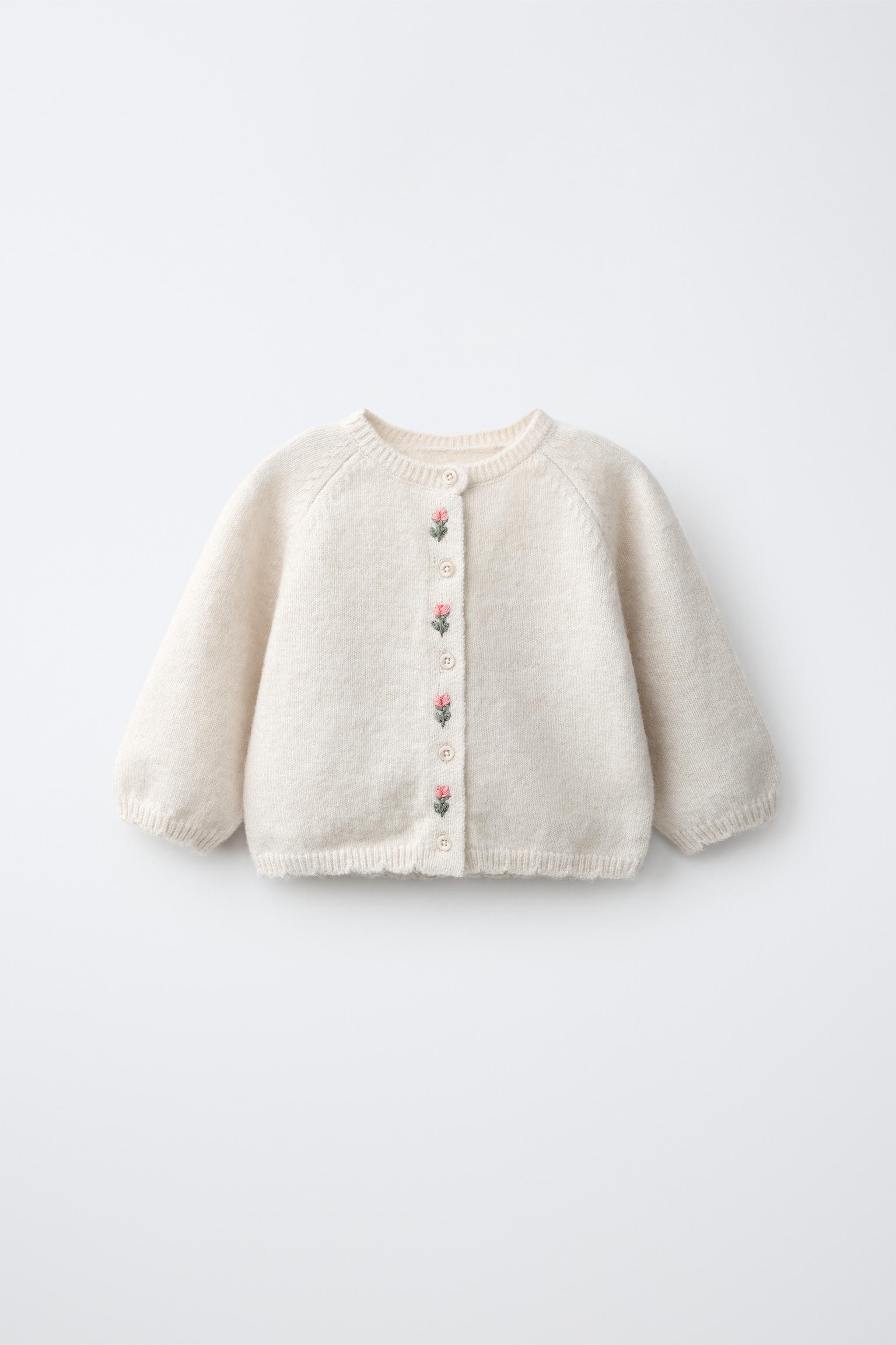 スエード フラワー刺繍ニットカーディガン - ライトベージュ | ZARA