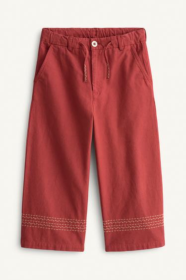 Zara LIMITED EDITION STRAIGHT-LEG PANTS WITH TOPSTITCHING - Light red
