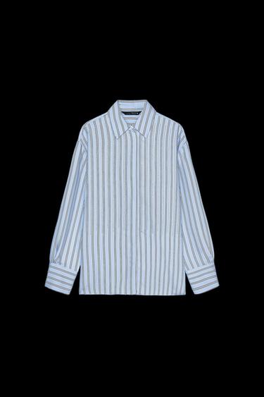 OVERSIZE-HEMD MIT STREIFEN UND SCHMUCKPERLEN - Weiß / Blau von Zara - Bild 0