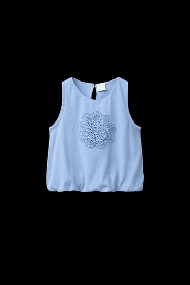 T-SHIRT MIT BALLONSAUM UND BLUMENSTICKEREI - Hellblau von Zara - Bild 0