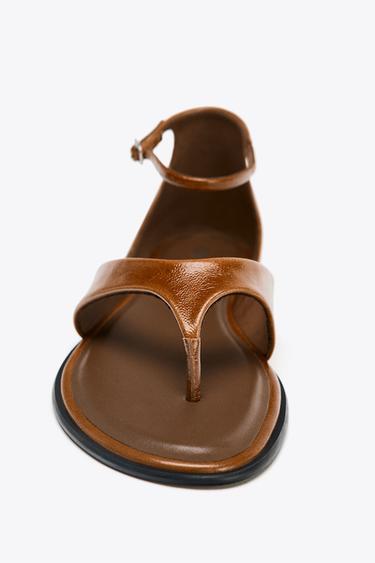 LEATHER TOE POST SANDALS - Brown by Zara - Image 3