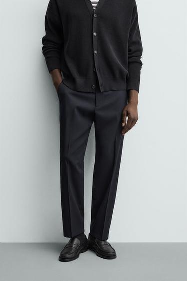 PANTALON REGULAR FIT EN LAINE SANS REPASSAGE - Bleu marine de Zara