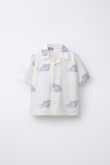 FISH PRINT BOWLING SHIRT - Ecru by Zara - Image 0