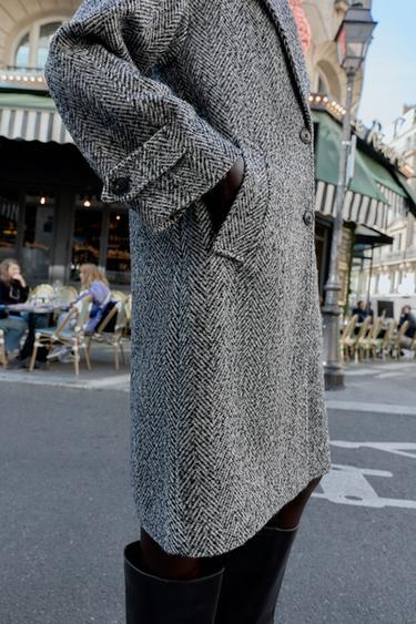 MANTEAU À CHEVRONS - Blanc / Noir de Zara - Image 6