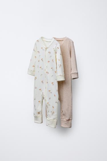 Zara TWO-PACK OF FRUIT PRINT CONVERTIBLE FOOTIE PAJAMAS - Beige marl