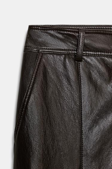 FAUX LEATHER STRAIGHT TROUSERS - Brown by Zara - Image 7