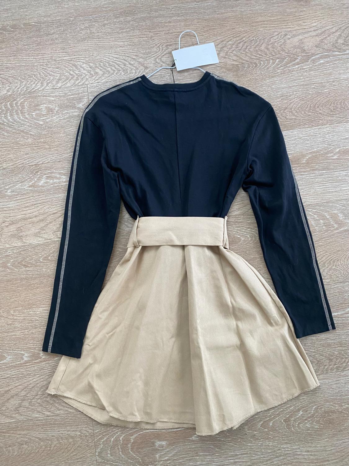 NWT ZARA BELTED COMBINATION SHORT DRESS BLACK - Image 4