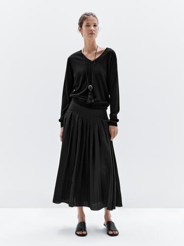 Jersey punto cuello pico con lana - Negro de Zara