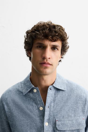 LINEN/COTTON POLO SHIRT - Blue by Zara - Image 4