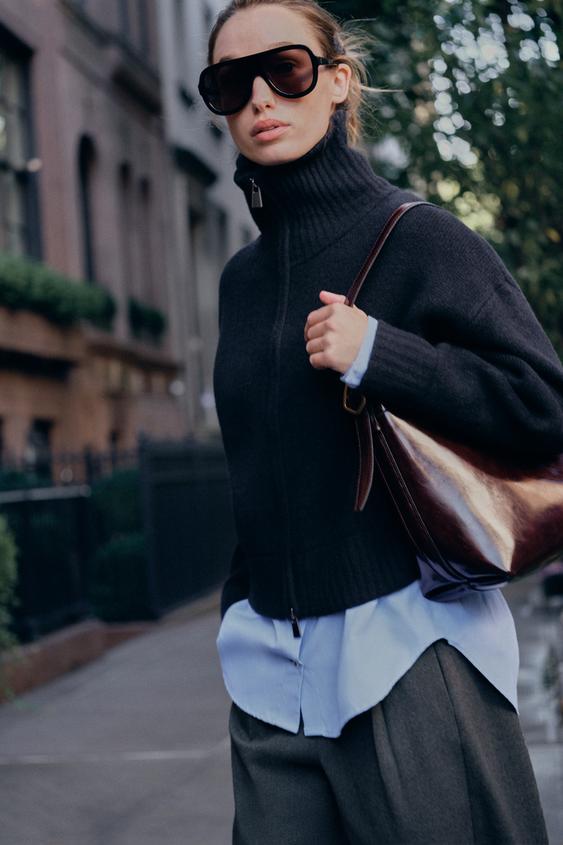 سترة محبوكة بياقة مرتفعة - بحري الخاص بـ Zara - صورة 0