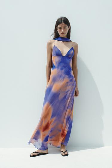 Naranja Vestido Largo Encaje Zara Zara Vestidos Naranja