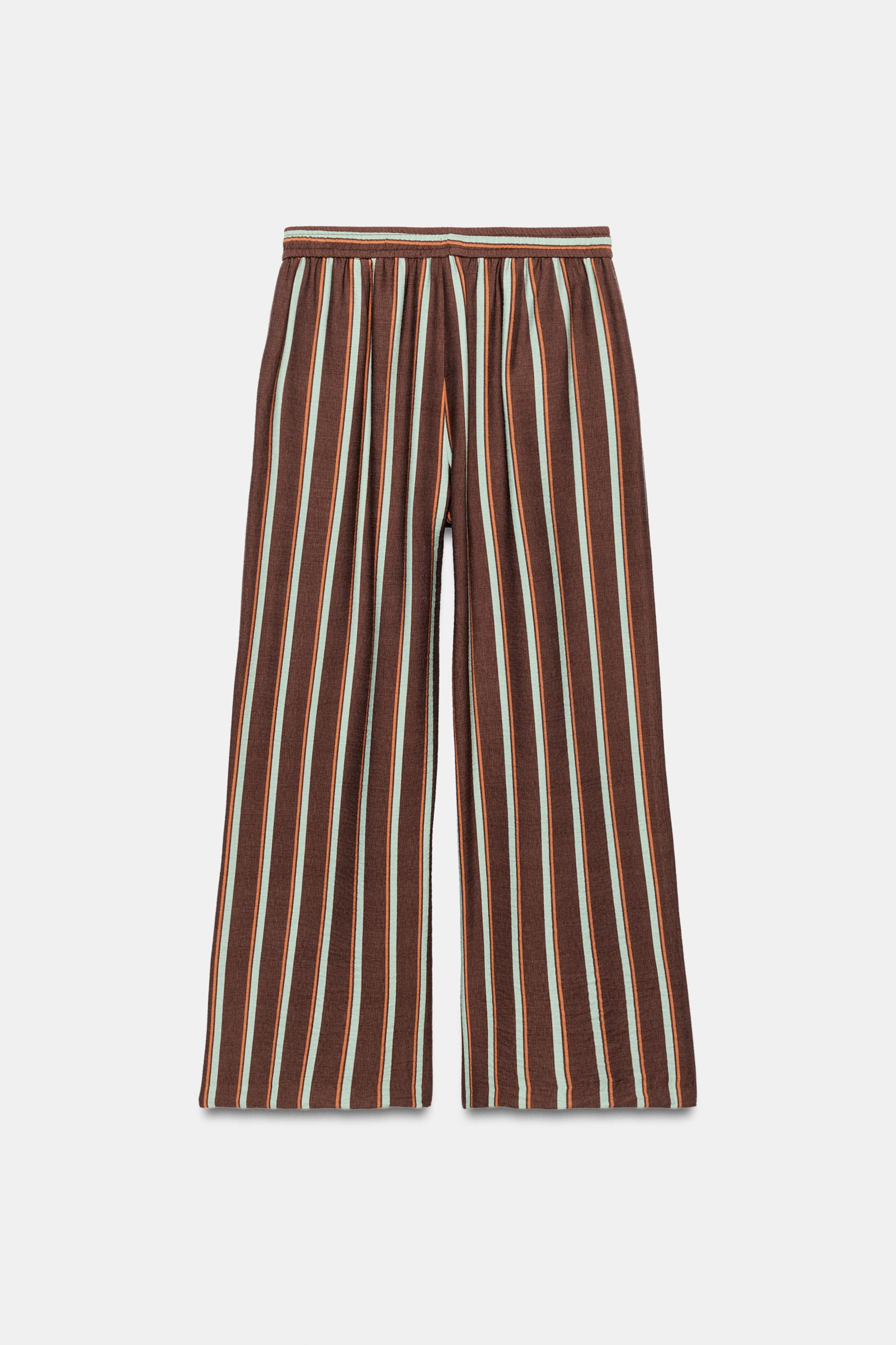 Zara Çizgili Geniş Paça Pantolon görsel 7