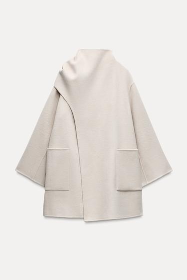 ZW COLLECTION VLNĚNÝ KABÁT SE ŠÁLOU - střední přírodní od Zara