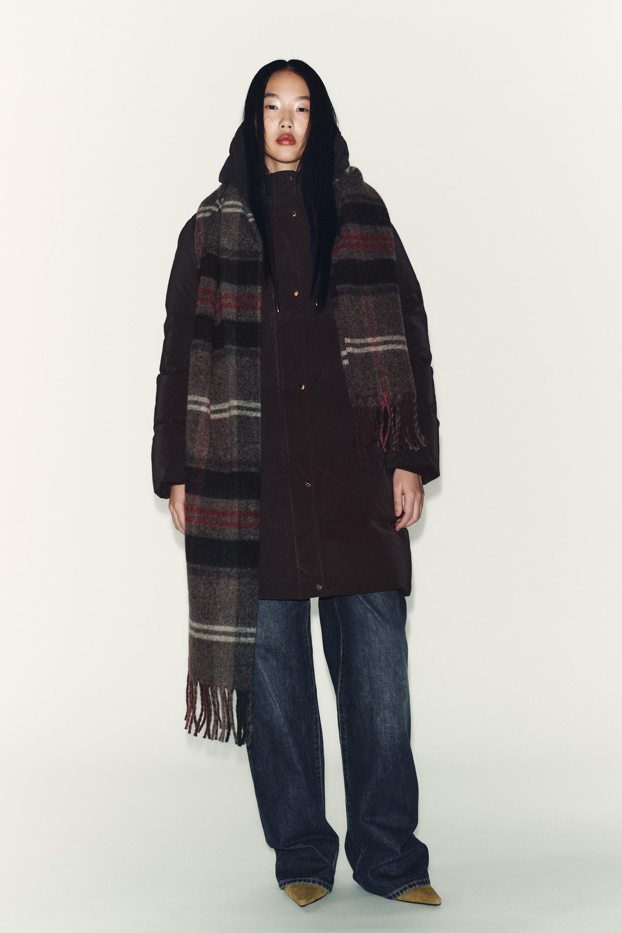 ZARA ウィンドプルーフフード付きロングラバー加工アノラック M