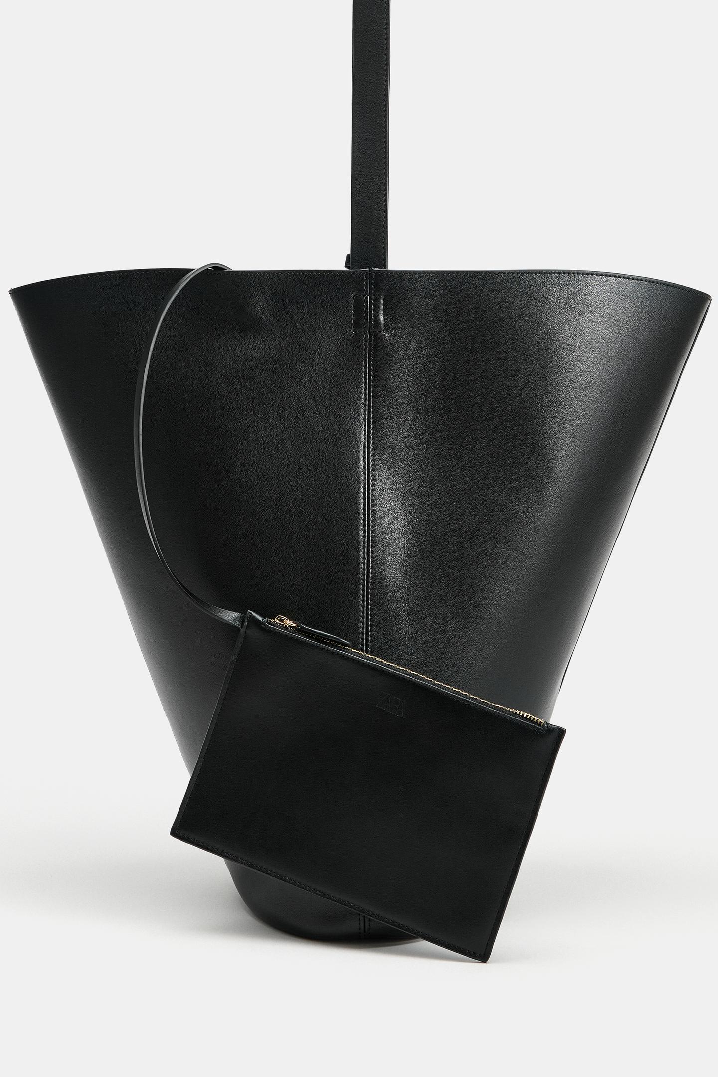 Женская сумка Zara Maxi Leather Shoulder, цвет: Чёрный — фото 6