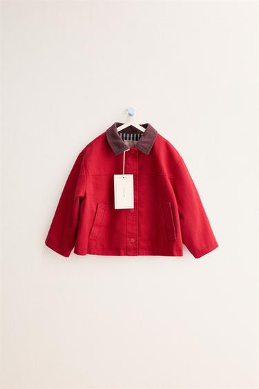 ZARA TIMELESS - BLUSÃO DE LONA COM GOLA EM CONTRASTE - Vermelho da Zara