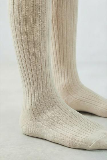 PLAIN RIBBED TIGHTS - Sand by Zara - Image 4