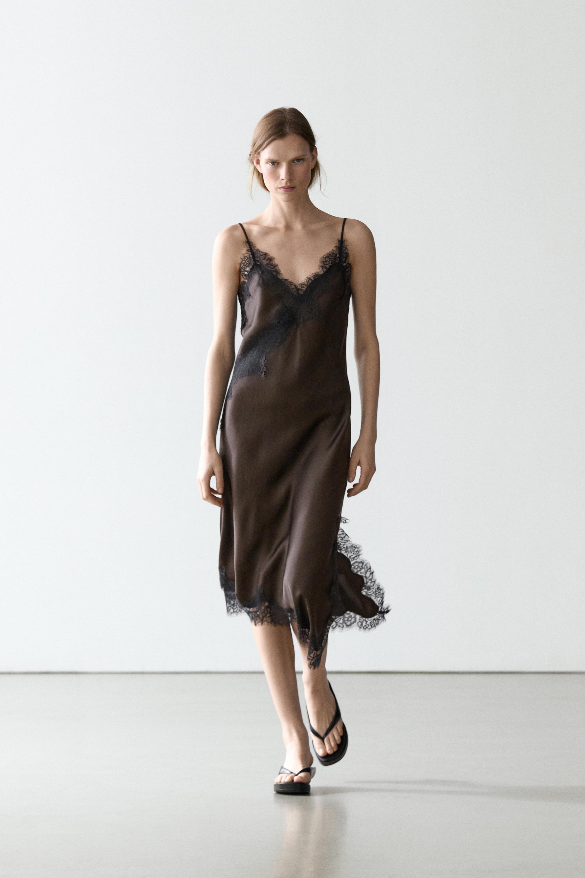 Camisole dress with lace detail — Chocolate