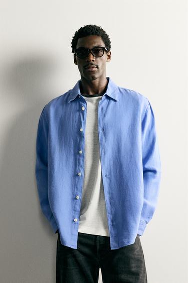 חולצת פשתן 100% בגזרת Regular fit - כחול דהוי של Zara