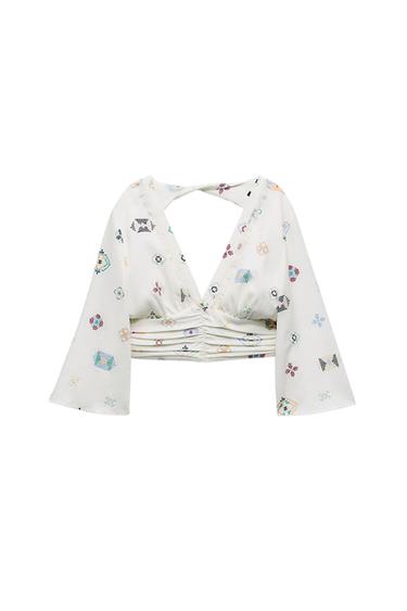 LINEN BLEND PRINTED TOP