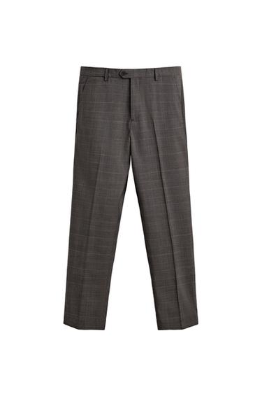 100% WOOL CHECK SUIT TROUSERS - Brown by Zara