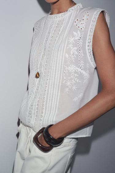 BLUSA ENTREDÓS MANGA SISA ZW COLLECTION - Blanco roto de Zara