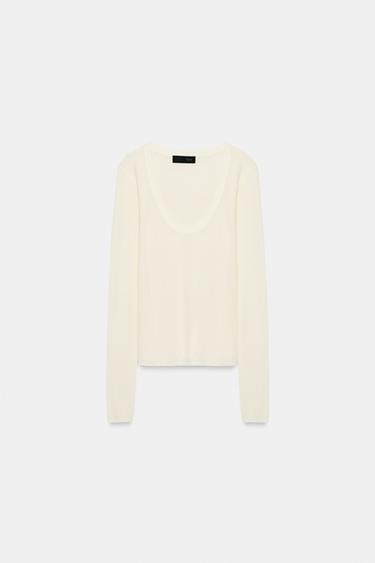 TOP VAN EXTRAFIJNE TRICOT - Wit van Zara