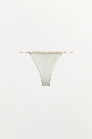 TANGA SOIE ET DENTELLE - Écru de Zara