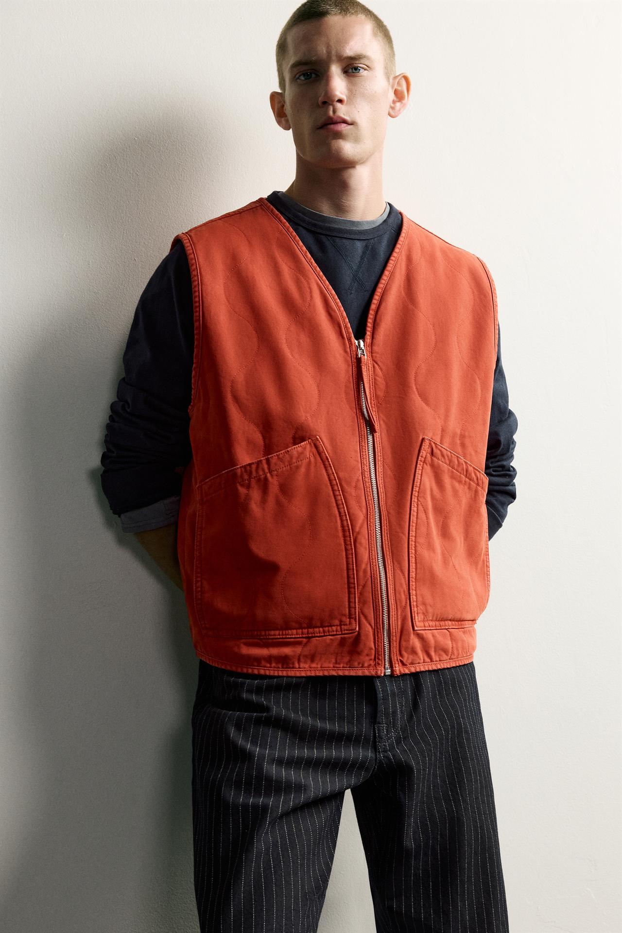 WASHED TOPSTITCHED VEST — Orange