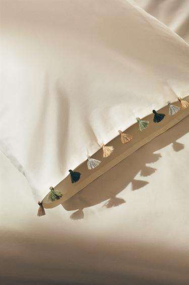 Zara PILLOWCASE WITH TASSELS - Oyster-white - Image 0