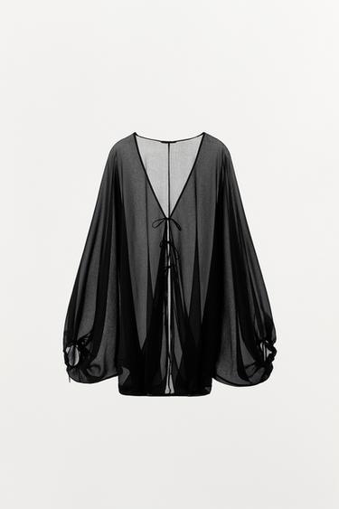 TOP GEORGETTE À MANCHES BOUFFANTES ÉDITION LIMITÉE - Noir de Zara - Image 4