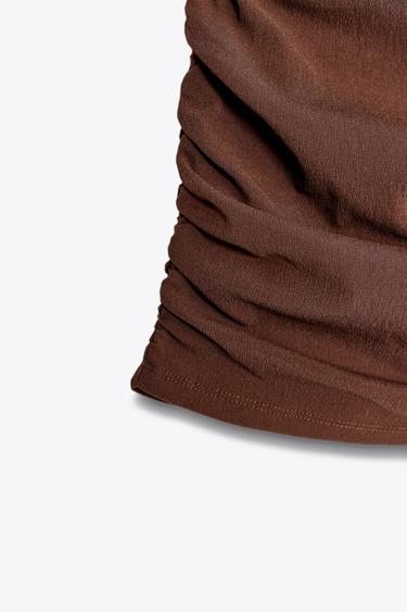 FALDA MINI FRUNCES - Marrón claro de Zara