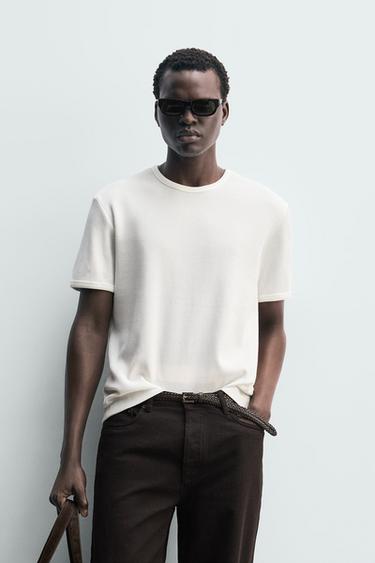 T-SHIRT STRUCTURE WAFFLE - Blanc cassé de Zara