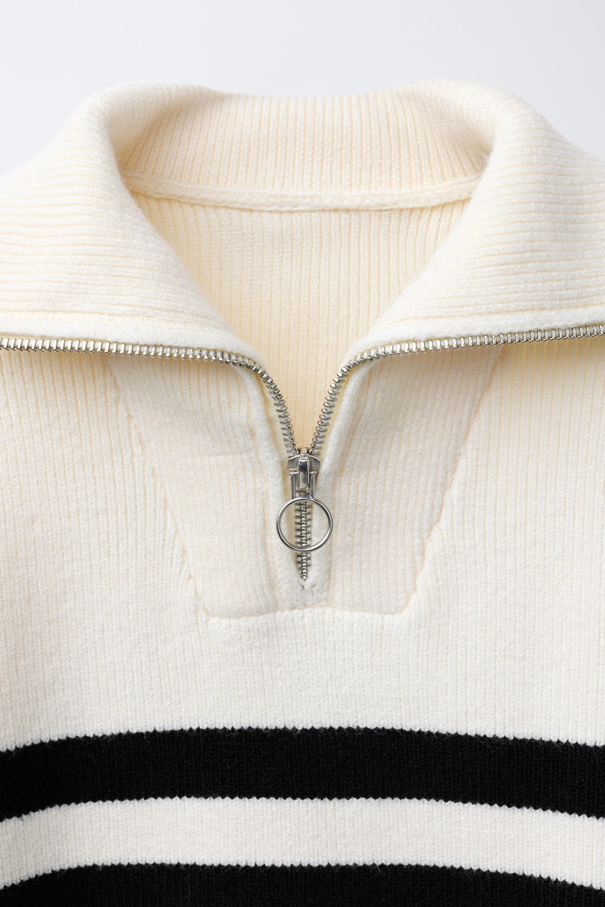 STRIPED KNIT ZIP-UP SWEATER - striped | ZARA United States