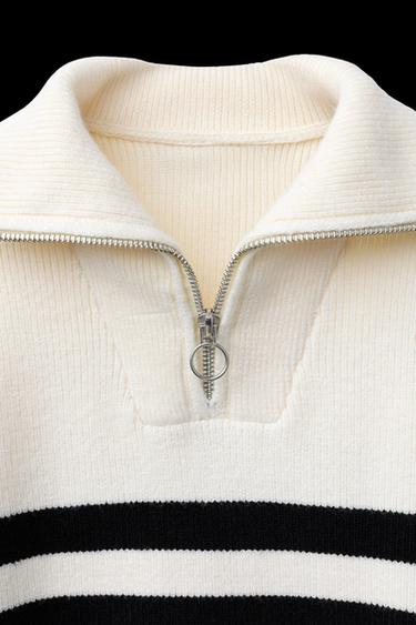 GESTREIFTER STRICKPULLOVER MIT REISSVERSCHLUSS - Gestreift von Zara