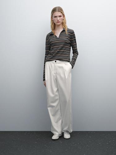 Zara Striped knit sweater with polo collar - Gray marl