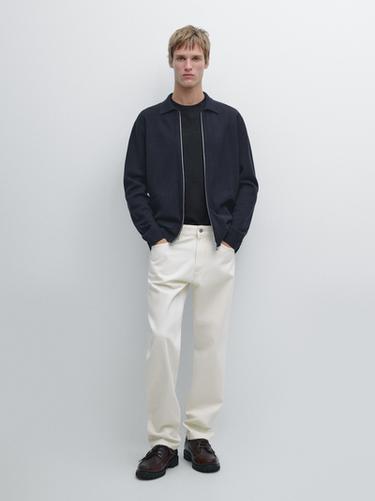 Cardigan zippé avec poches en coton et en laine - Bleu marine de Zara