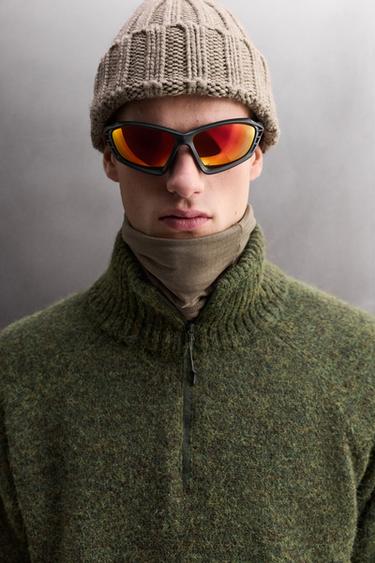 WOOL BLEND QUARTER-ZIP JUMPER - Green marl by Zara