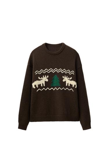 KNIT JUMPER WITH EMBROIDERED REINDEER