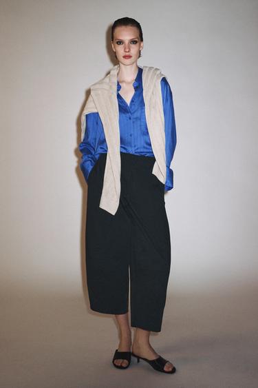 ZW COLLECTION CROP BALLOON TROUSERS - Navy blue by Zara