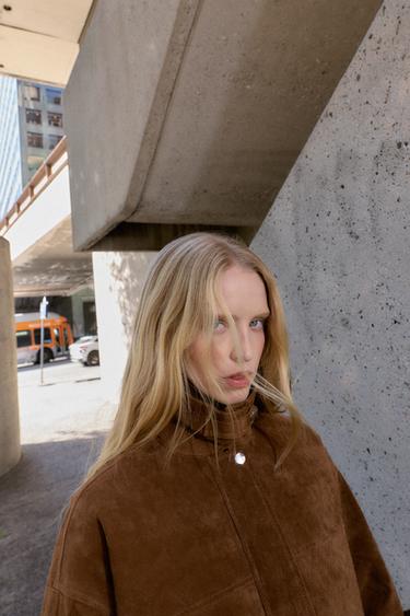 100% LEATHER BOMBER JACKET - whisky by Zara - Image 3