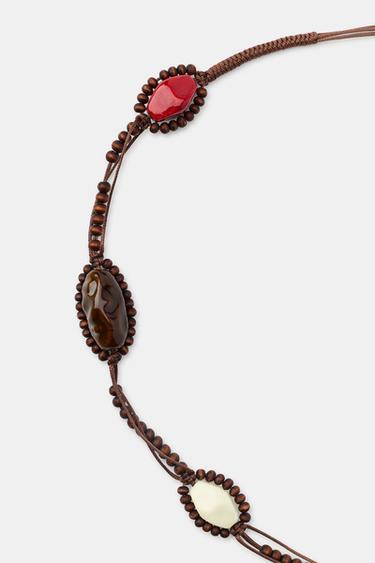 CORD BELT WITH STONES AND BEADS - Brown by Zara - Image 3