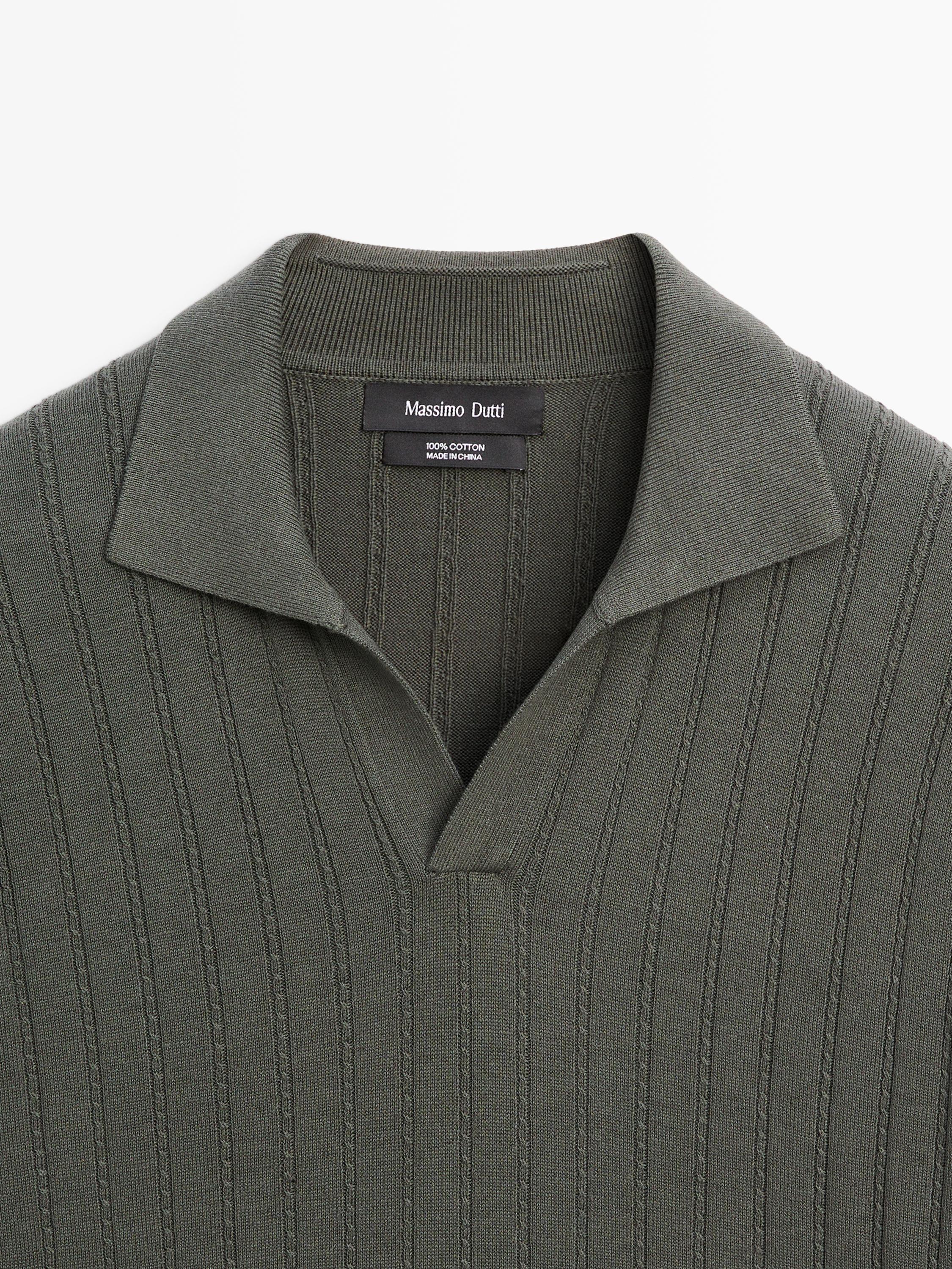 Cable-knit polo sweater